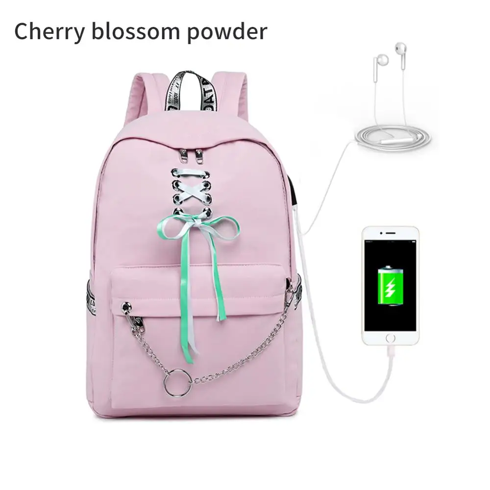 Cherry blossom Большая школьная сумка для девочек, usb-зарядка, дорожная сумка для ноутбука - Цвет: Cherry blossom