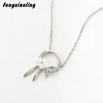 

Fengxiaoling 100% Genuine 925 Sterling Silver Shell Flower Crystal Butterfly Pendant Necklaces For Women Cute Fine Jewelry 2020