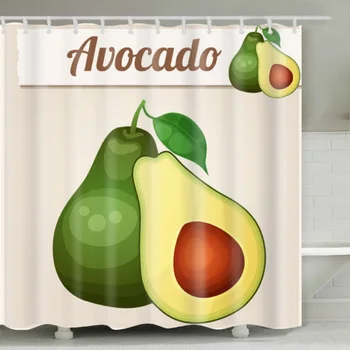 

Bath Avocado Printed Bathroom Curtain Set Decor Sets with 12 Hooks Polyester Home Decoration