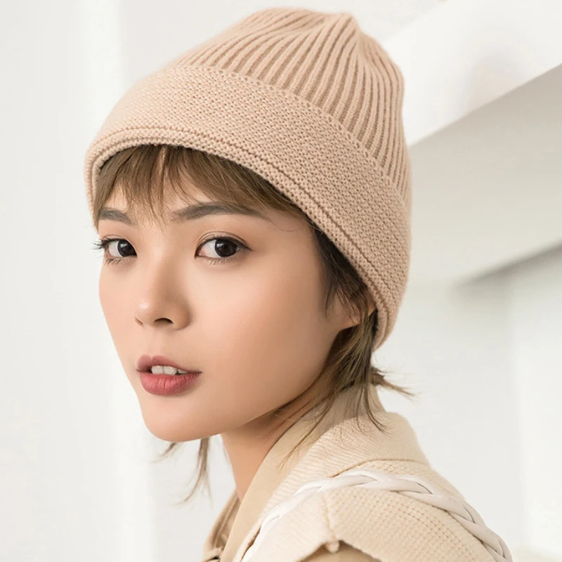 HT2859 вязаные шапки для осенне-зимнего сезона, шапка для мужчин и женщин, однотонная вязаная шапка, Повседневная шапка с манжетами, шапки бини для женщин и мужчин, зимняя шапка
