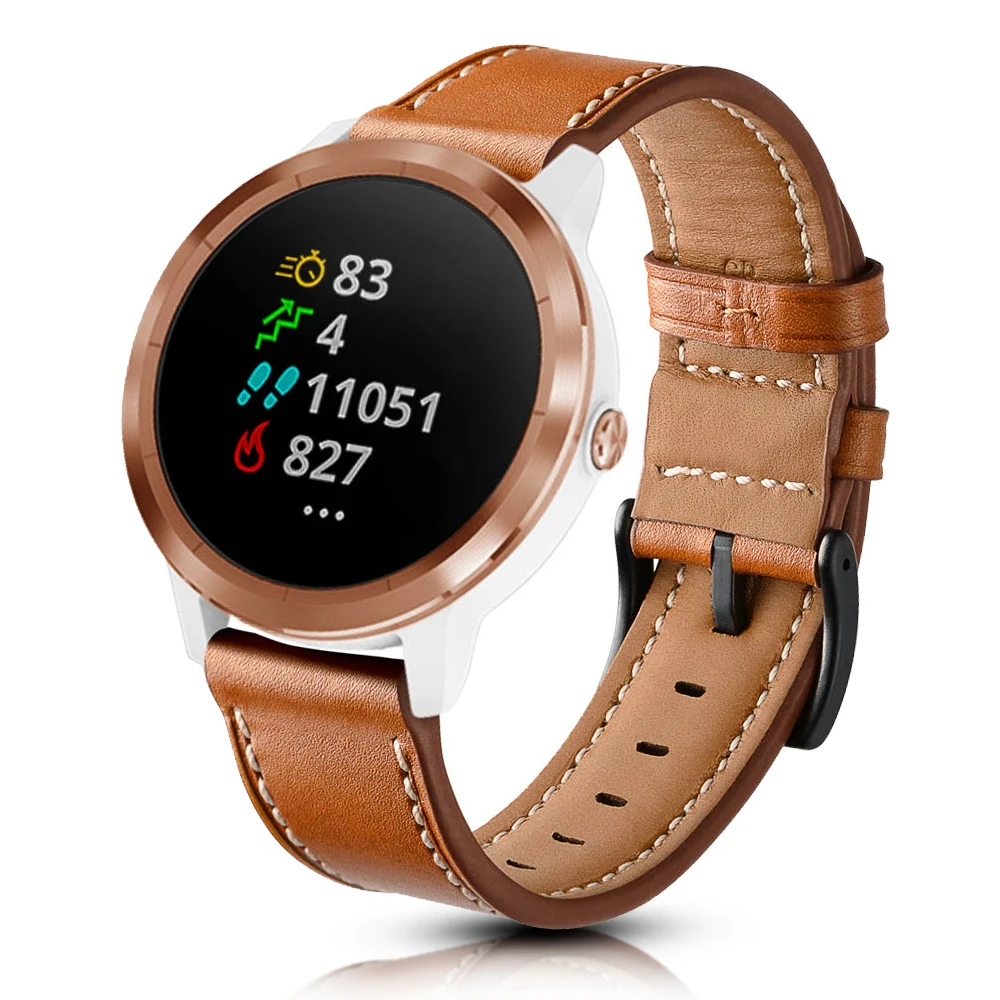 Роскошный кожаный браслет 20 мм для Garmin Vivomove HR/Vivoactive 3 ремешок Samsung Galaxy Watch Band 41 42