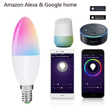 

LED wifi smart bulb 6W smart house RGB mobile Phone APP dimming Alexa and Google Home Assistant E14 E27 compatible