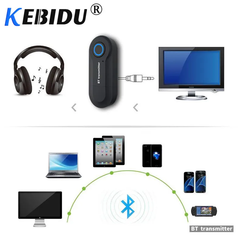 Kebidu Bluetooth Transmitter 3.5MM Jack Audio Adapter Wireless Bluetooth 4.0 Stereo Audio Transmitter Adapter For Headphones TV