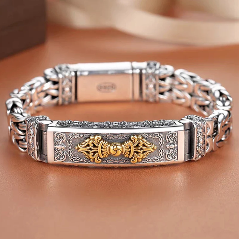 Bracelet Vintage tibétain en argent et diamant pour homme, bijou en chaîne,  motif de paix, personnalité créative, Hipster | AliExpress