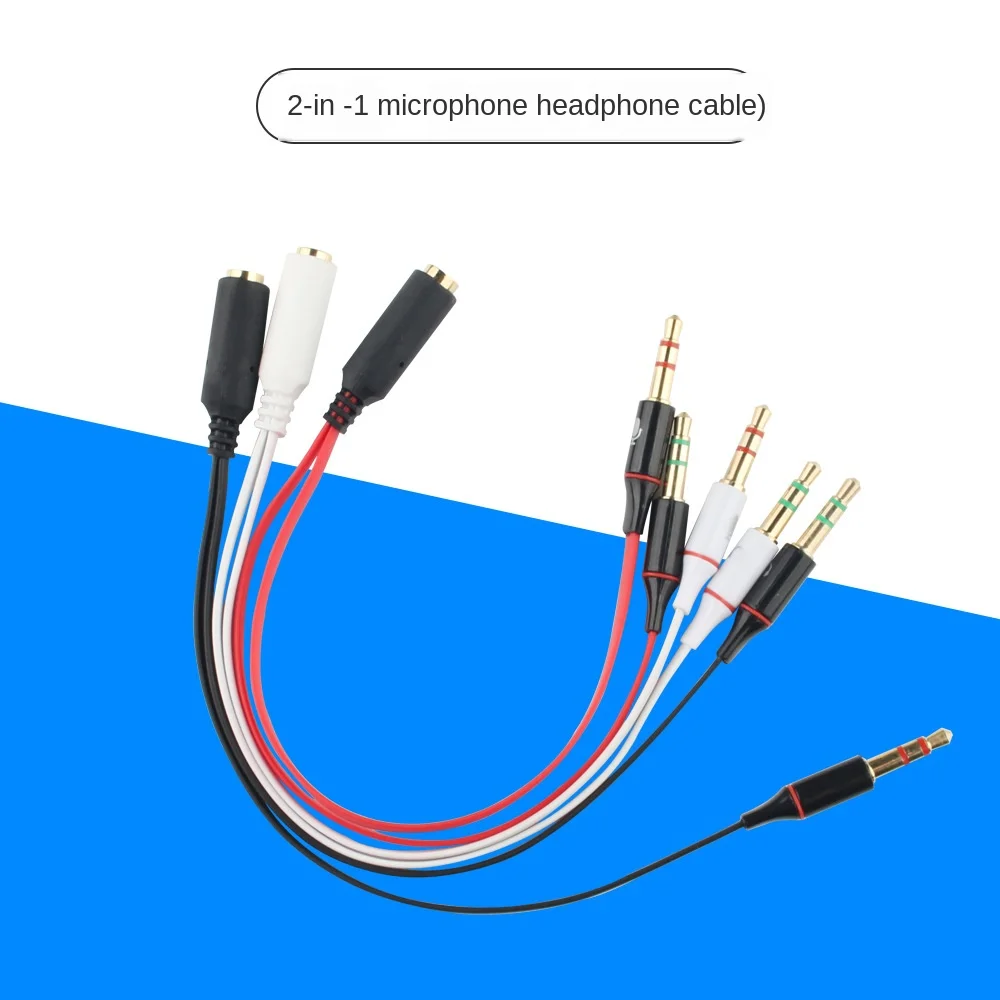 

2PCS Audio Cable Diplopore Computer Earphone Headset 2-in-1 Patch Cord Mobile Phone Earplugs to Computer 3.5mm Audio Cable