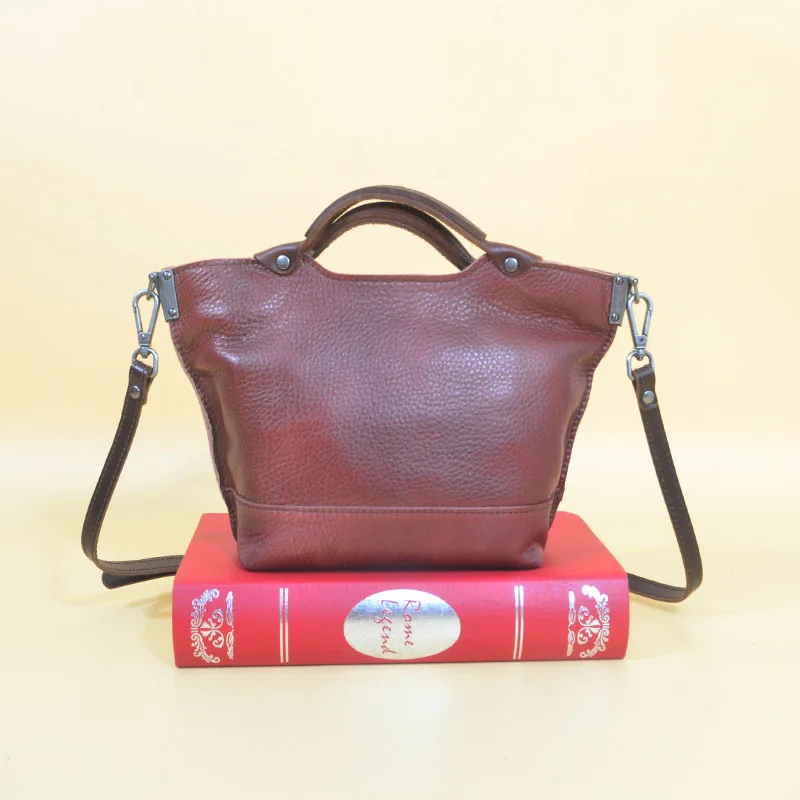 

New Style Genuine Leather Bucket Bag Retro Origional Entirely Handmade Rub Color Hand Bag Europe And America Fashion Shoulder Ob