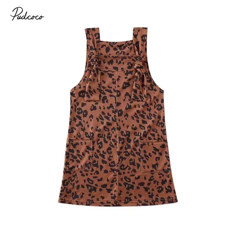 

2020 Fashion Girls Straps Dress Toddler Kid Baby Girls Clothes 1-6Y Leopard Dungaree Bib Dress Braces Dress Summer Spring Outfit