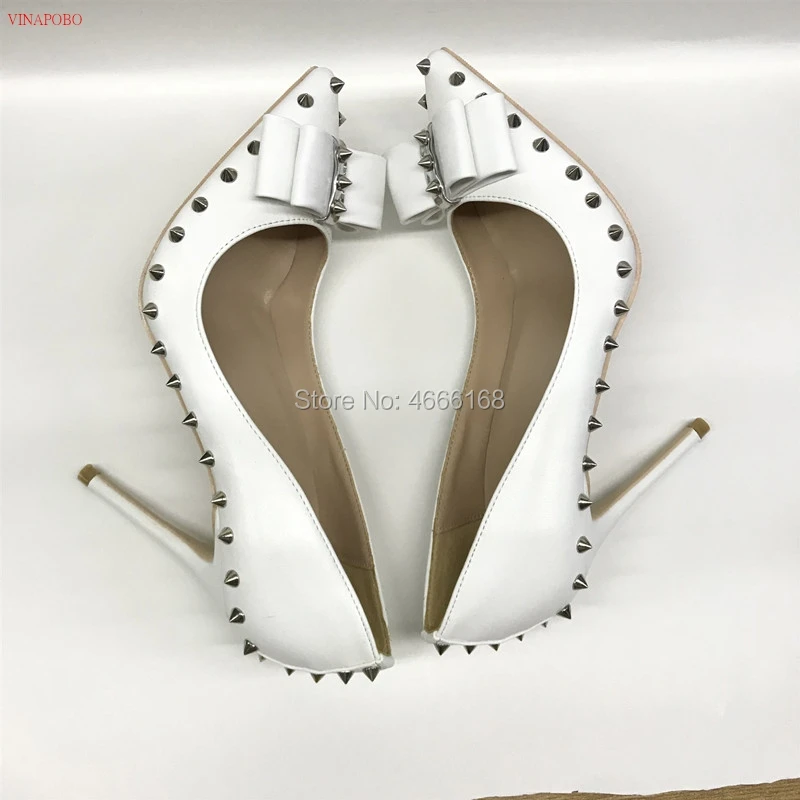black rivet bow-knot high heels patent PU leather high heel women's shoes 10cm 12cm wedding shoes woman Party shoes bridal shoe