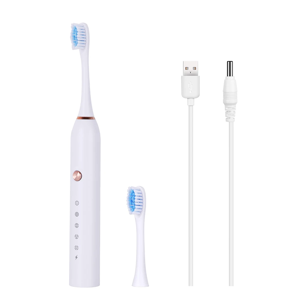 Лучшая звуковая электрическая зубная щетка с сменными головками USB перезаряжаемая Электронная зубная щетка es гигиена полости рта электрическая зубная щетка - Цвет: White Brush 2 heads