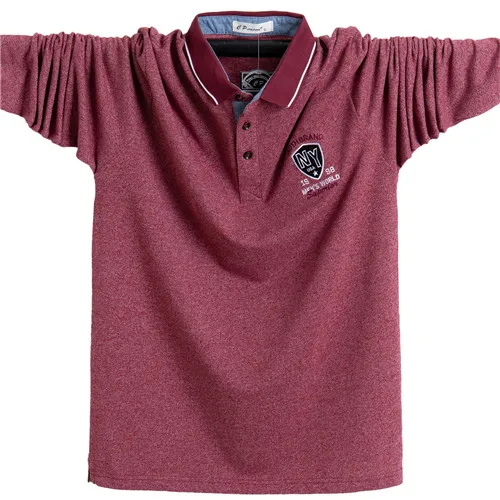 Осенние повседневные мужские рубашки поло с длинным рукавом высокого качества хлопок вышивка бренд Tace& Shark Мужские рубашки поло Евро Размер 5XL - Цвет: HY5103-RED