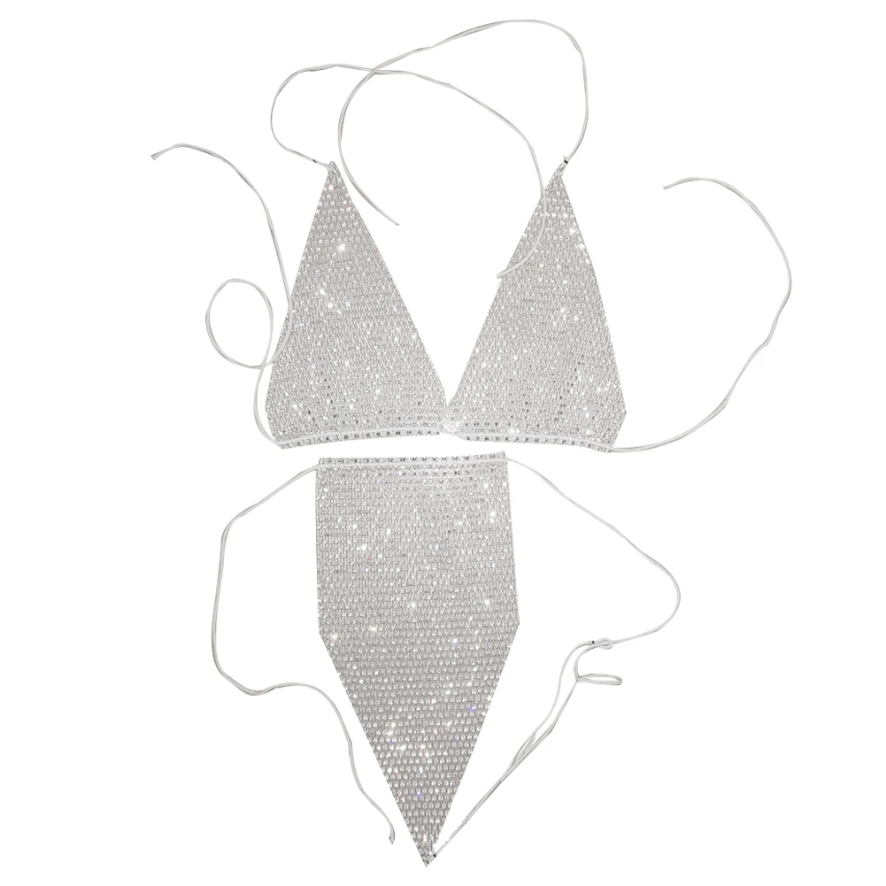 

Bathing Suit Diamond Glitter Summer Beach Women Bikini Set Adjustable Strap Swimsuit Elastic Push Up Fashion Sexy Soft Ladies