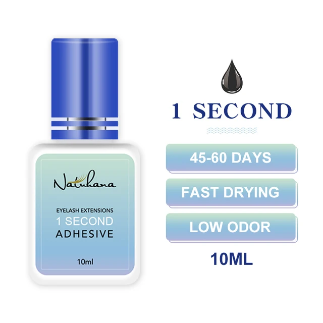 NATUHANA 5ml 1 Second Fast Drying Strong False Eye Lash Extension Glue Adhesive Retention 5-7 Weeks Low Smell Mink Eyelash Glue 1S 10ml