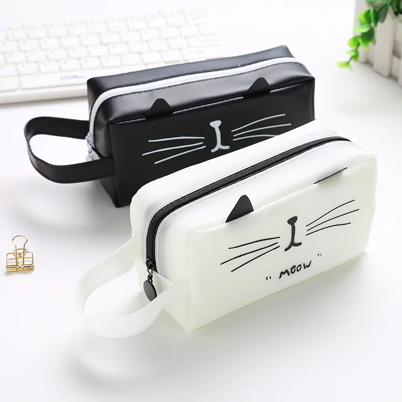 Креативные школьные чехлы карандаши Kawaii Cat 1 шт. милая гелевая ручка вместительный футляр Офисные