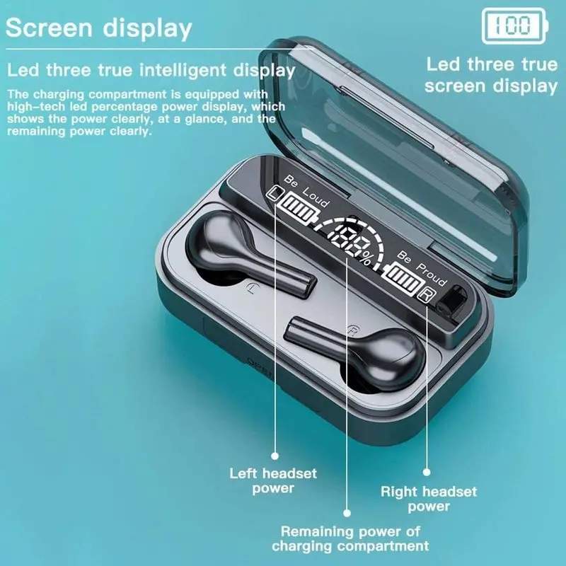 TWS Earphone with 2000mAh Charging Case IPX7 Waterproof Ear Buds Mini Wireless BT 5 0 Earbuds Touch Control LCD Display PK I12