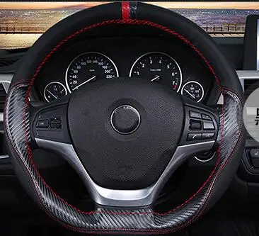 5 цветов DIY углеродный мягкий авто чехол рулевого колеса автомобиля с иглами и резьбой искусственная кожа автомобиля Стайлинг чехлы Люкс - Название цвета: Черный