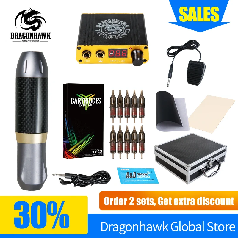 

Professional Tattoo Pen Kit Rotary Machine Set With LCD Mini Power Tattoo Pedal Switch Supply