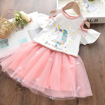 

Girls Unicorn Embroidery Dress 2020 New Brand Summer Cute Kids Pink Mesh Dress Cartoon Vestidos Baby Outfits Children Clothing
