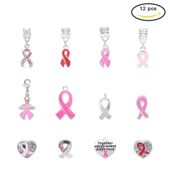 

1 Set Alloy Pendant Awareness Ribbon 8mm for Jewelry Necklace Making 12pcs/set