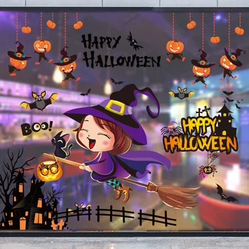 

[shijuekongjian] Halloween Glass Stickers DIY Pumpkin Zombie Wall Decals for Living Room Market Shop House Window Decoration