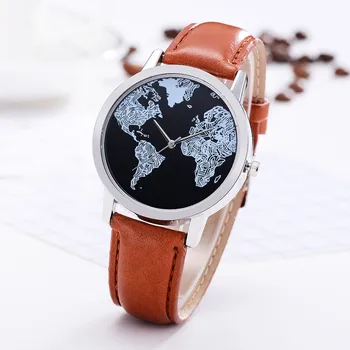 

Hot Sale Mini World Fashion Quartz Watch Women Unisex Map Airplane Travel Around The World Women Leather Dress Wrist Watches