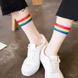 2 шт./1 пара прозрачных коротких носков радуги женские летние тонкие безбортные носки Harajuku хипстер искусство низкие милые носки