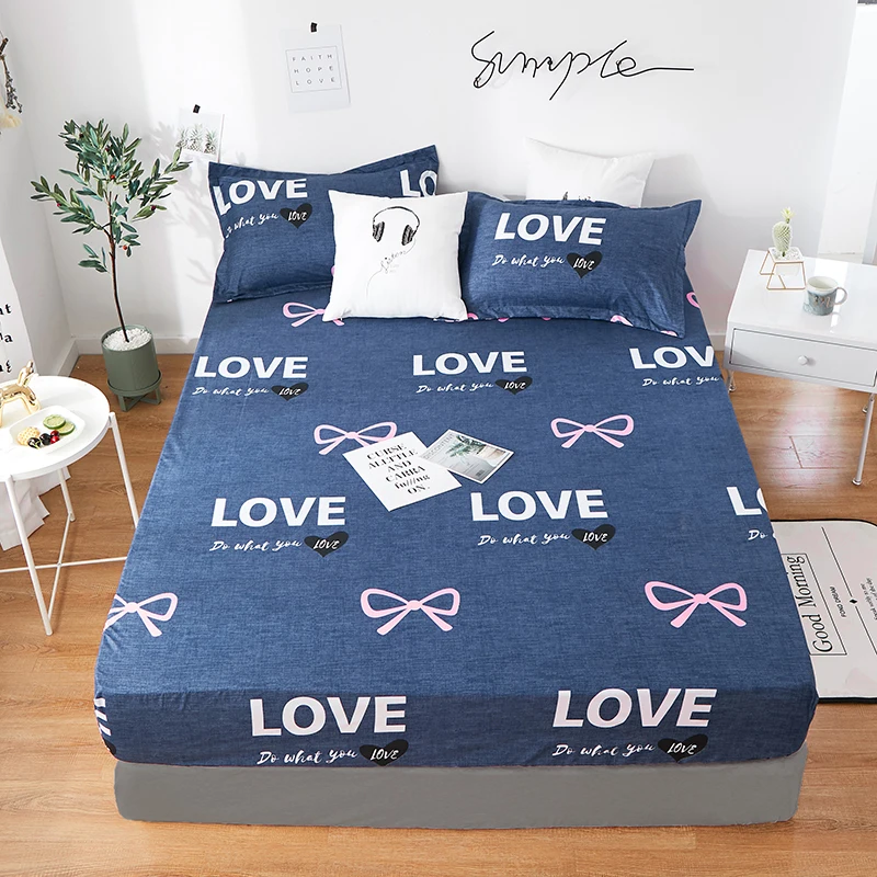 

69 New Product 1pcs 100%Polyester Printed Solid Fitted Sheet Mattress Cover Four Corners With Elastic Band Bed Sheet