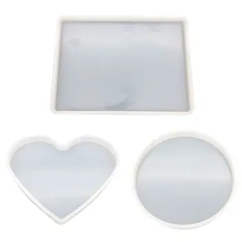 

3 Pcs/set Crystal Epoxy Mould DIY Table Decoration Handmade Heart-shaped Round Square Silicone Mold T4MD
