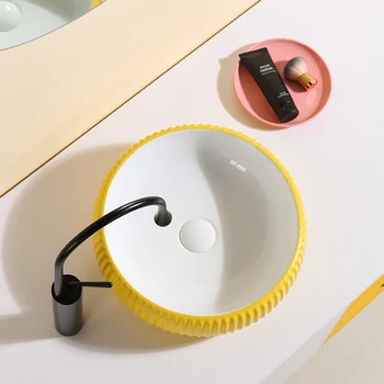 

Balcony Homestay Small Bathroom Wash Basin Matte Yellow Round Above Counter Basin Vanity Bathroom Counter Sink 40x40cm