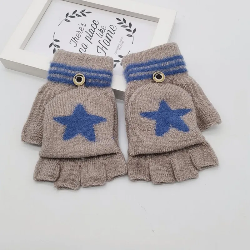 Girls Mittens Warm 8-14T Children Gloves Baby Winter Star Pattern Kids Versatile Cotton Knitted Boys Half-finger Gloves