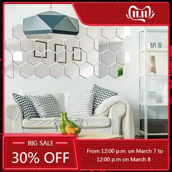 

120 Pieces Removable Acrylic Mirror Setting Wall Sticker Decal for Home Living Room Bedroom Decor (Middle Hexagon,