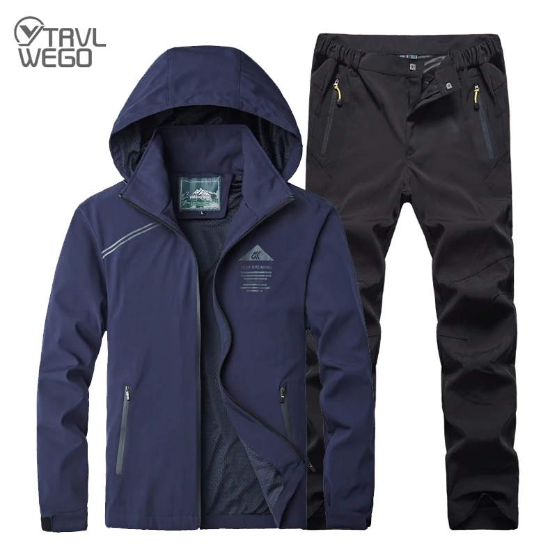 

TRVLWEGO Men Spring Autumn Fishing Hiking Camping Sport Suit Women Outdoor Climbing Waterproof Jackets + Quick Dry Trousers Set