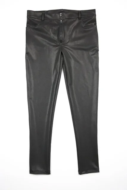 Black Men Pants Сексуальные латексные ПУ влажный вид мужские брюки-карандаш U выпуклая сумка Средняя посадка эластичные мягкие мужские повседневные узкие брюки размера плюс брюки из полиуретана клуб - Цвет: Black Men Pants