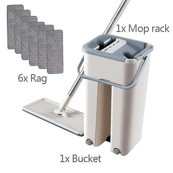 

Lazy Floor Mop Set Automatic Mop And Bucket Avoid Hand Washing Microfiber Cleaning Cloth Flat Squeeze Magic Wooden Floor Mop
