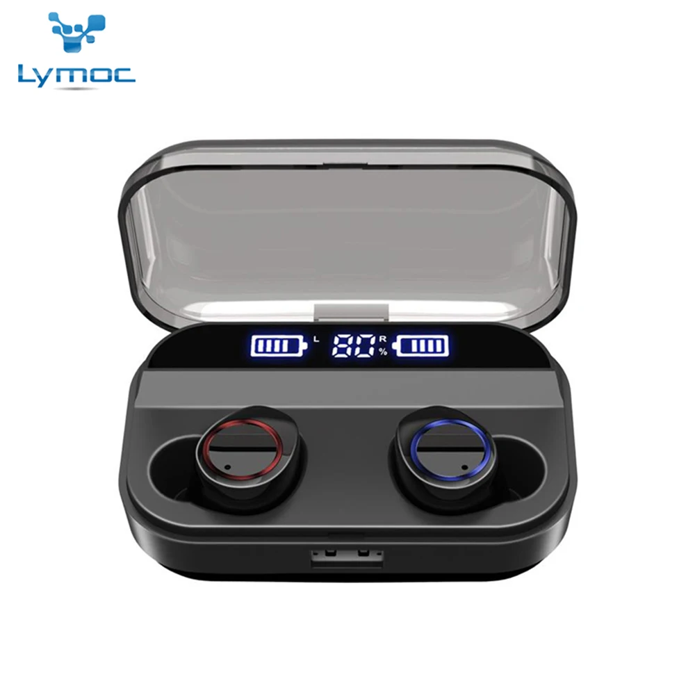 LYMOC новые TWS 5,0 HiFi беспроводные наушники Bluetooth гарнитуры 3 батареи светодиодный дисплей сенсорное управление наушники зарядное устройство для телефона - Цвет: Black standard