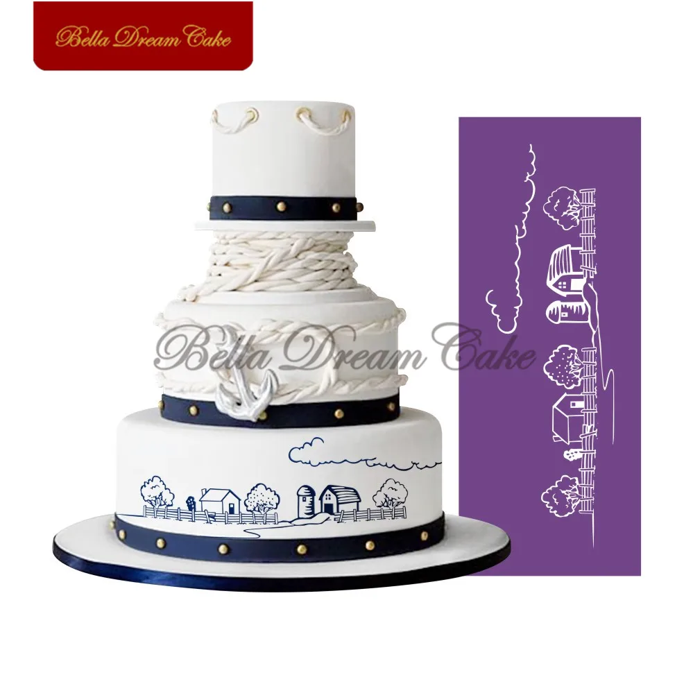 Ldyllic дом сетчатый трафарет для свадьбы Fondant(сахарная) сахарный пирог Трафареты кружевной ткани формы для выпечки торта MST-29