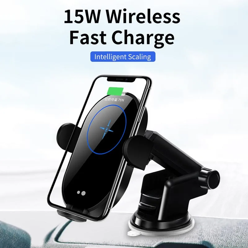 

2 in1 15W Max Qi Wireless Car Phone Charger with Intelligent Infrared Sensor Fast Charging Car Phone Holder stand