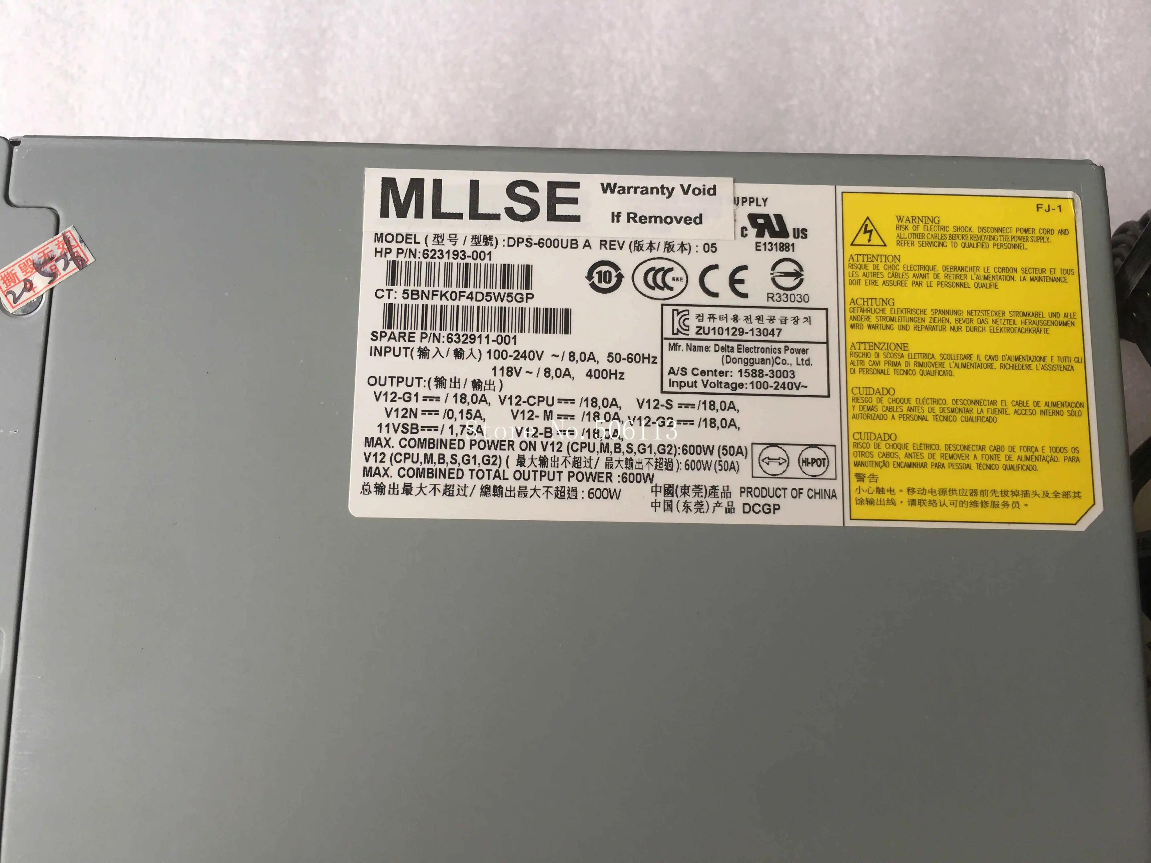 Fonte de Alimentação de Trabalho Dps-600ub a 623193-001 100% 632911-001 Max 600 w