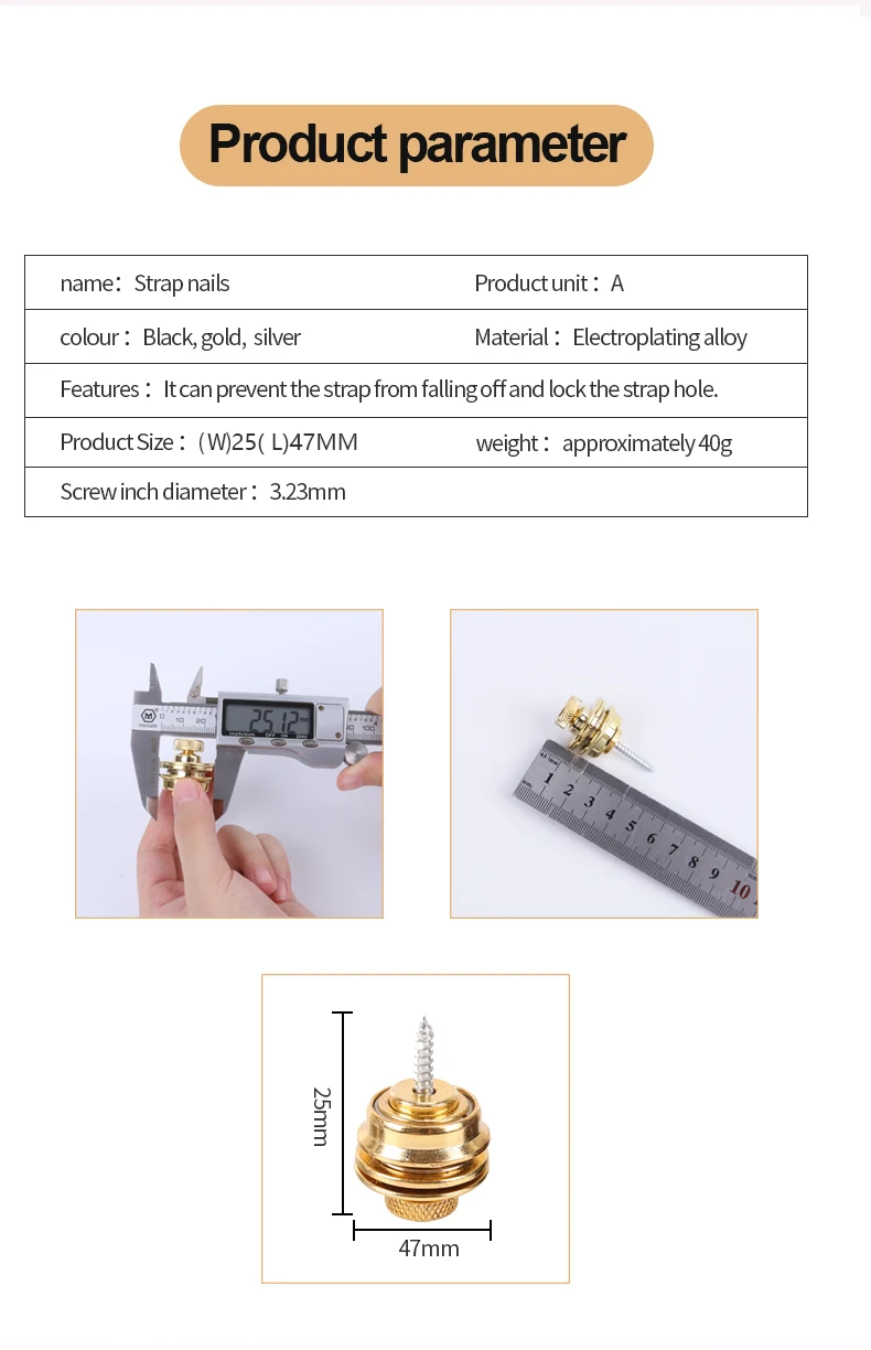 Sliding lock guitar strap nails Electroplating alloy Guitar strap non slip buckle Electric guitar strap anti slip tail studs