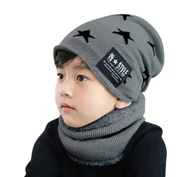 

Children's Winter Hat Fleece Contrast Colors Knitted Warm Winter Caps For Kid Hat+Scarf Two Piece Set With New Brand