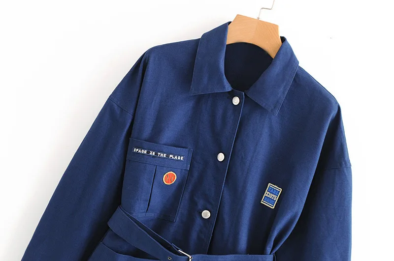 

Western Style WOMEN'S Dress 2019 Spring New Style Fold-down Collar Patch Embroidered Belt Jacket Women's