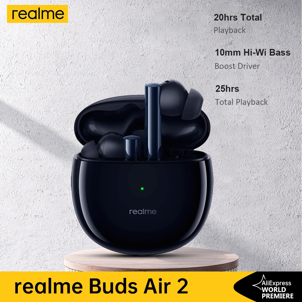 realme Buds Air 2 ANC Wireless Earphone 88ms Super Low Latency 25h Playback Game Music Sports Bluetooth Headphones | Электроника