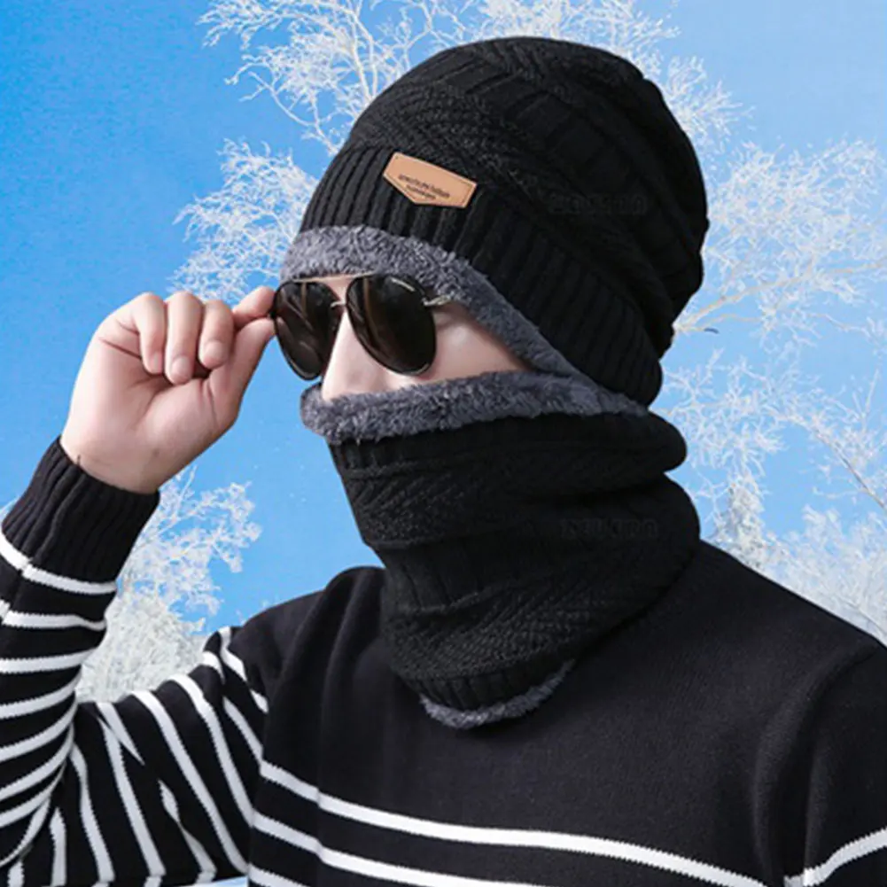 

Cap Winter Sports Outdoor Neck Scarf Fashion 2Pcs/Set Women Men Acrylic Fiber Hat Knit