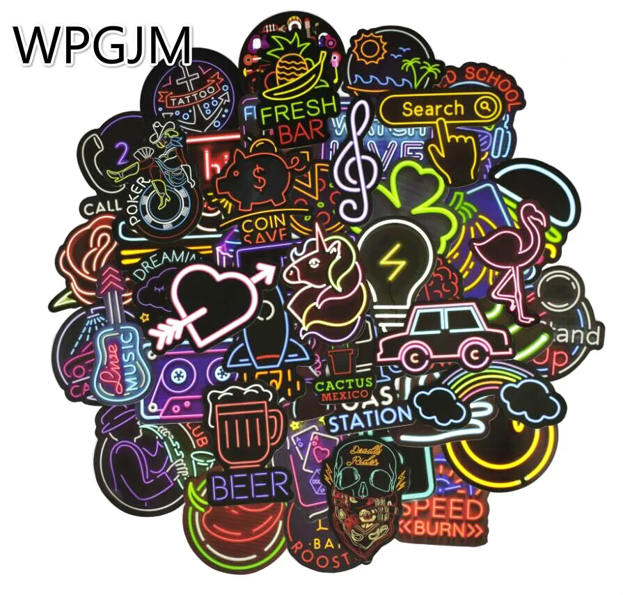 

50Pcs Neon sticker Sticker Mixed Cartoon Toy Sticker for Car Styling Bike Motorcycle Phone Laptop Travel Luggage Cool Sticke