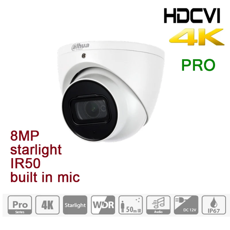 Dahua 4K HDCVI HAC HDW2802T A 8MP Starlight IR50 Eyeball Camera pro series встроенный микрофон Коаксиальная