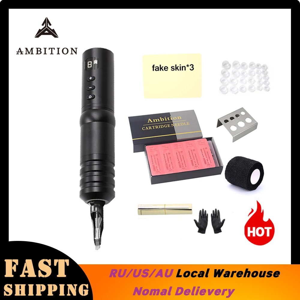 

Ambition original Portable wireless Tattoo machine pen 1800mAh Lithium Battery Power Supply LED Digital Display Tattoo Equipment