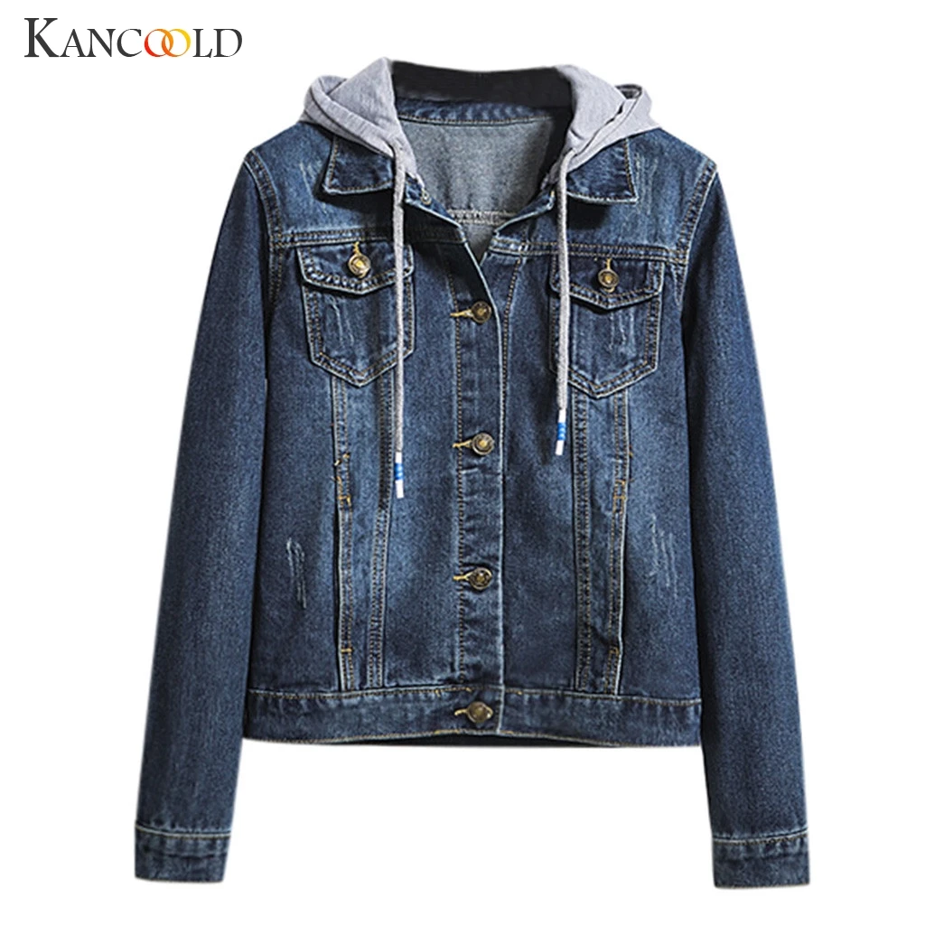 KANCOOLD пальто для женщин s Повседневная джинсовая куртка с длинным рукавом Джинсовое Пальто Ретро с капюшоном и карманами Модное новое пальто и куртки для женщин 2019AUG9