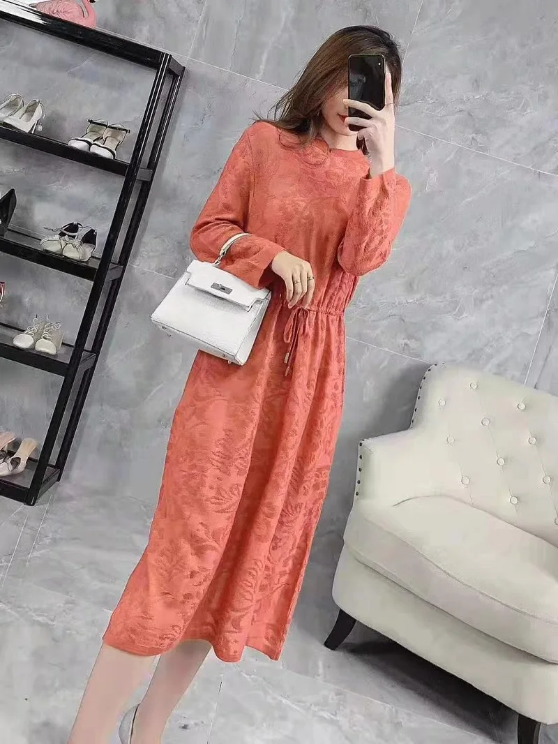 Newest Fashion Sweater Dress Autumn Winter Knitwear Women Vintage Jacquard Patterns Knitting Long Sleeve Dress Jumpers