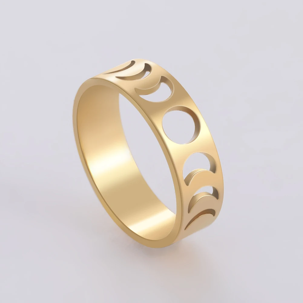 Teamer Moon Ring Women Full Crescent Moon Stainless Steel Finger Rings Vintage Wedding Band Astronomy Golden Jewelry Gift gold color rings stainless steel ring finger ring gold color ring wedding rings wedding ring
