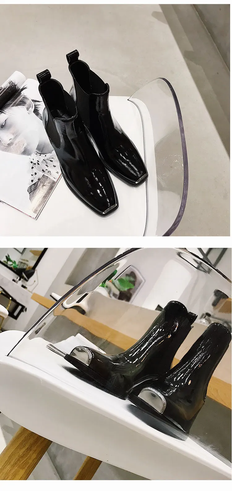 Buono Scarpe/женские ботинки «Челси»; ботильоны из натуральной кожи; короткие ботинки с квадратным металлическим носком; botas Mujer; ботинки на массивном каблуке с эластичной лентой