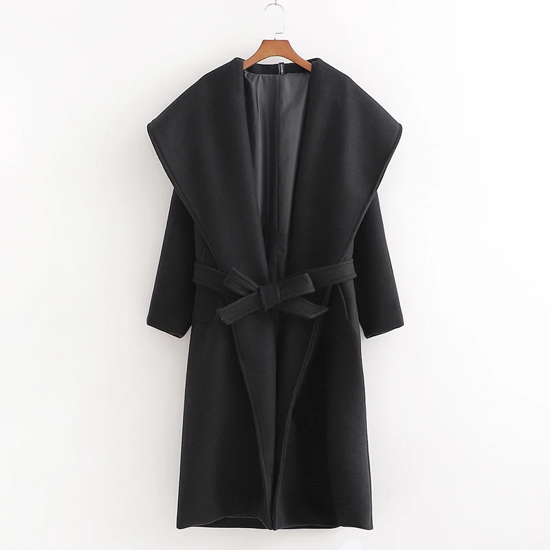 RR однотонные черные шерстяные пальто женские модные повседневные куртки с отложным воротником женские элегантные пальто с поясом на талии женские LD